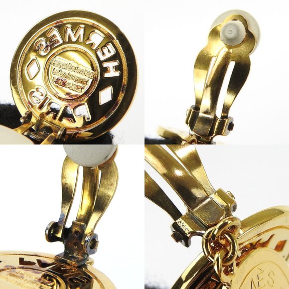 HERMES earrings serie 3 row gold GP plated accessory ladies - Picture 5 of 6